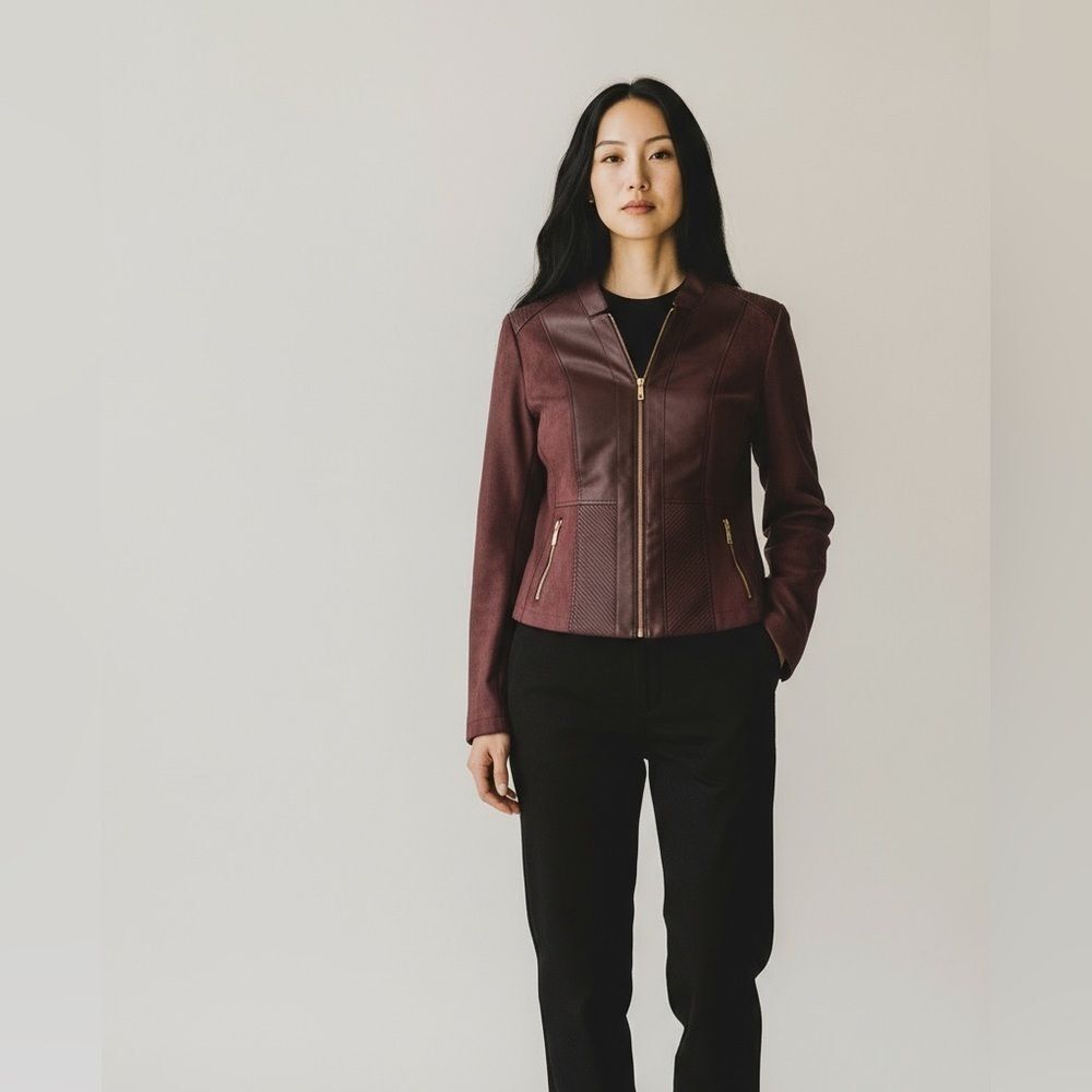 Kenneth Cole Dark Brown Faux Suede Leather Jacket